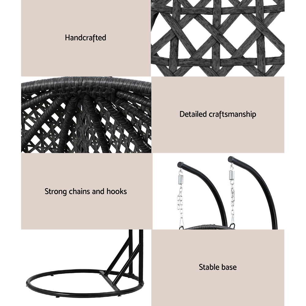 Meadow - Outdoor Egg Swing Chair Wicker Pod Stand Cushion Grey