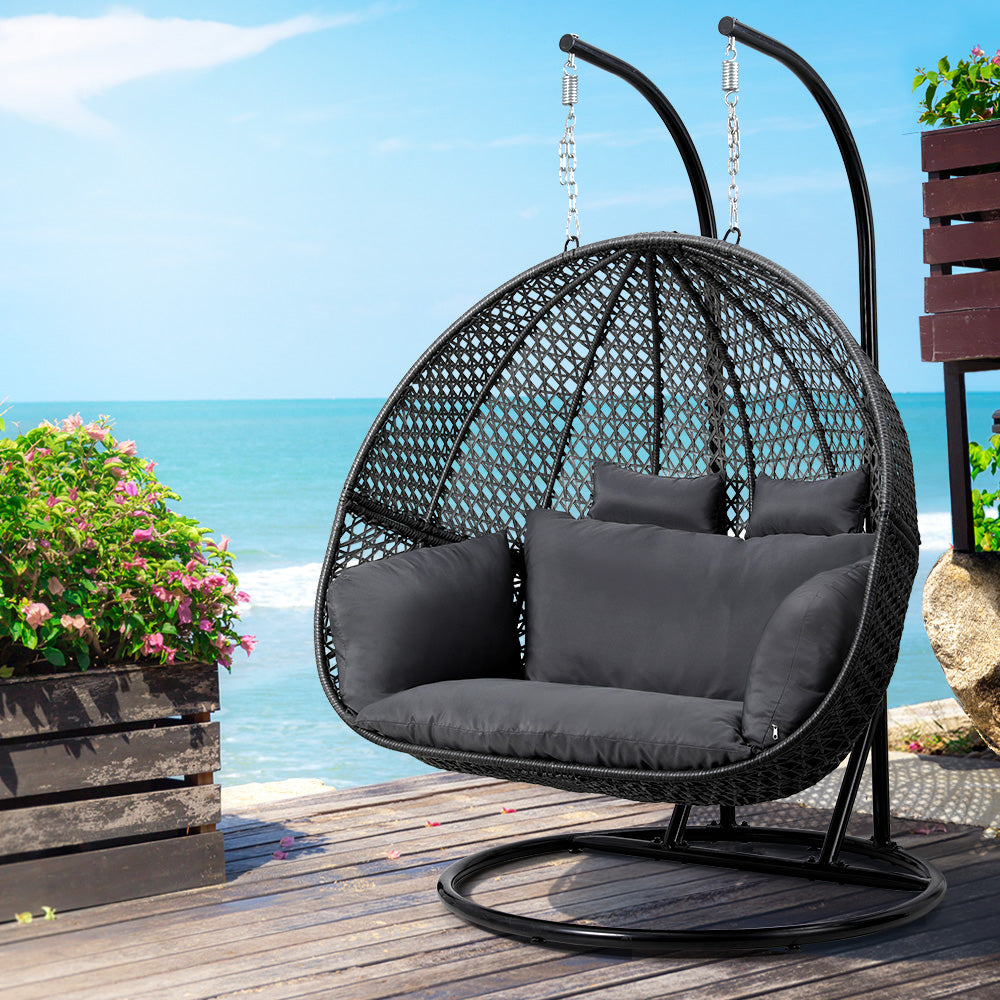 Meadow - Outdoor Egg Swing Chair Wicker Pod Stand Cushion Grey