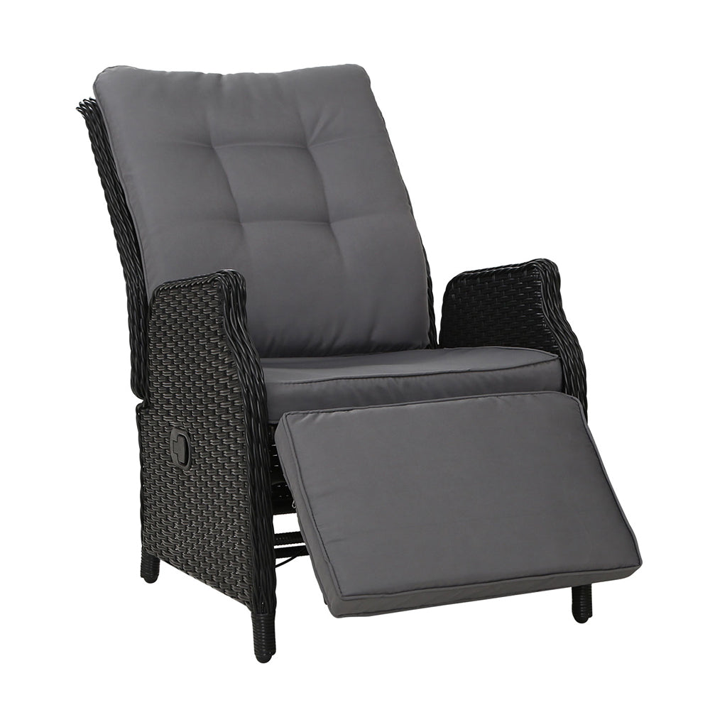 Nyla - Recliner Chairs Sun Lounge Wicker Patio Adjustable Black
