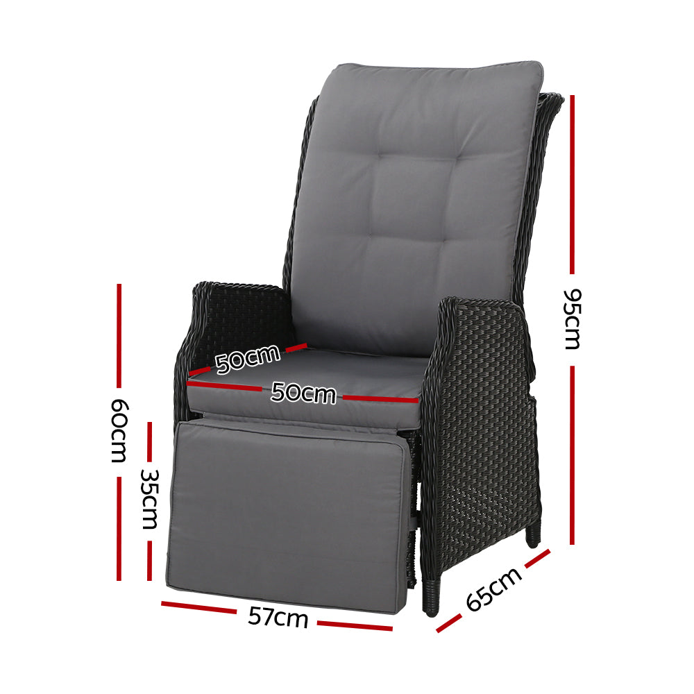 Nyla - Recliner Chairs Sun Lounge Wicker Patio Adjustable Black