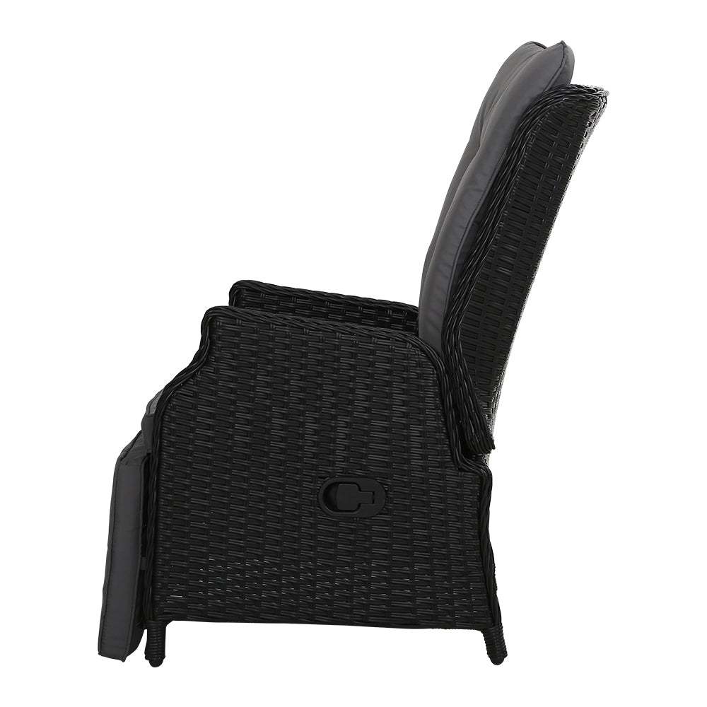 Nyla - Recliner Chairs Sun Lounge Wicker Patio Adjustable Black