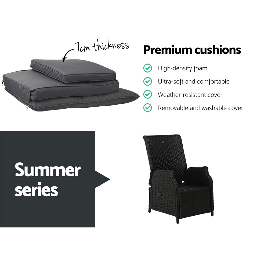Nyla - Recliner Chairs Sun Lounge Wicker Patio Adjustable Black