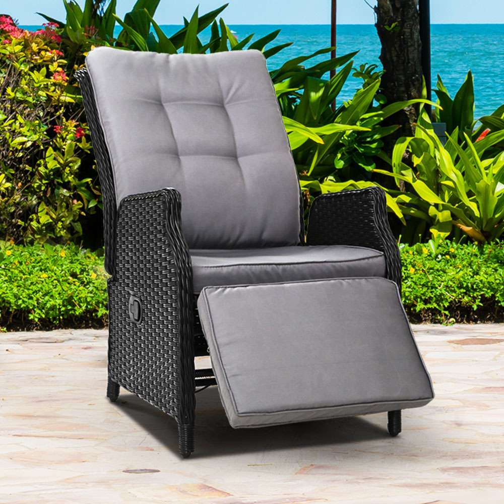 Nyla - Recliner Chairs Sun Lounge Wicker Patio Adjustable Black
