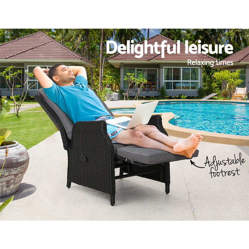 Nyla - Recliner Chairs Sun Lounge Wicker Patio Adjustable Black