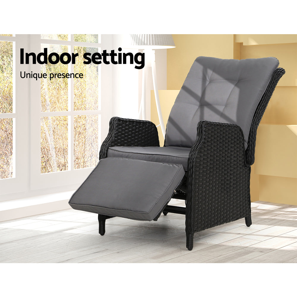 Nyla - Recliner Chairs Sun Lounge Wicker Patio Adjustable Black