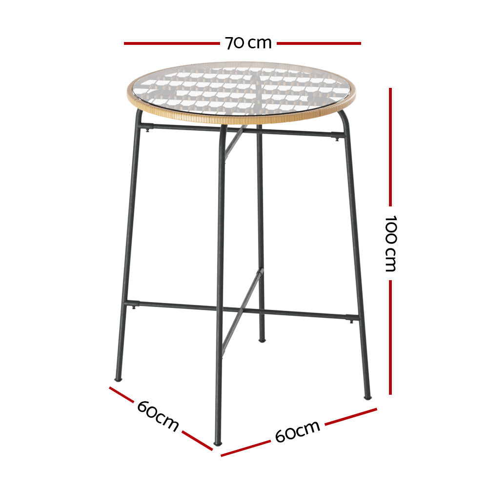 Pier - Outdoor Bar Table Wicker Bistro Patio Glass Steel