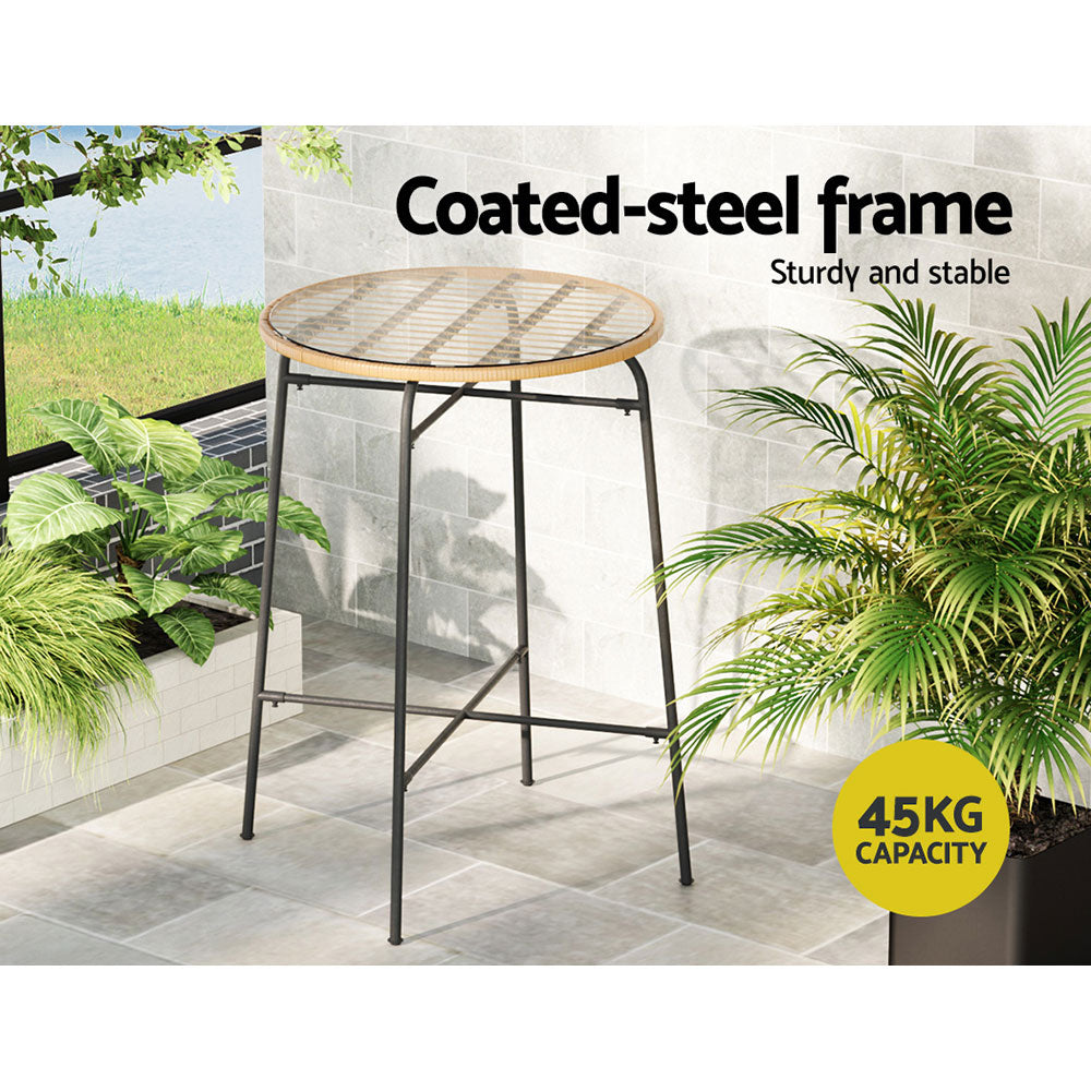 Pier - Outdoor Bar Table Wicker Bistro Patio Glass Steel