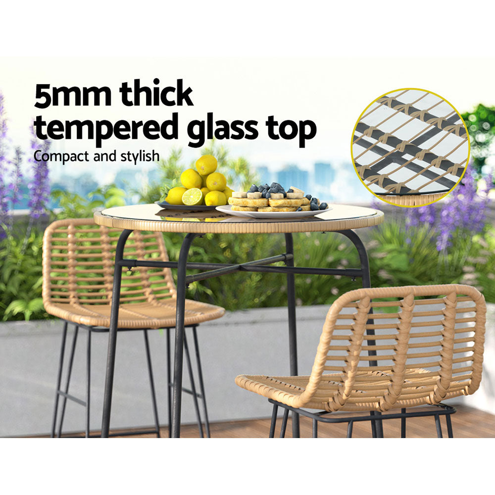 Pier - Outdoor Bar Table Wicker Bistro Patio Glass Steel