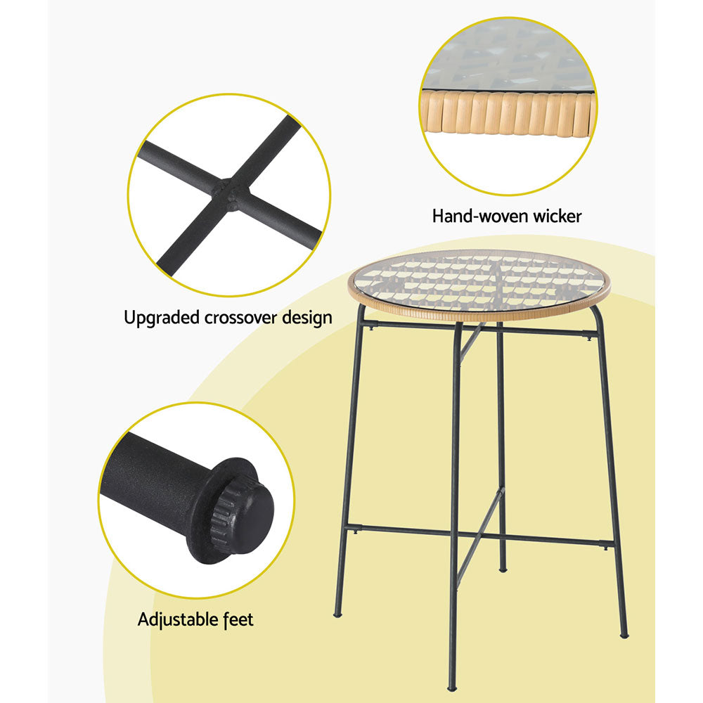 Pier - Outdoor Bar Table Wicker Bistro Patio Glass Steel