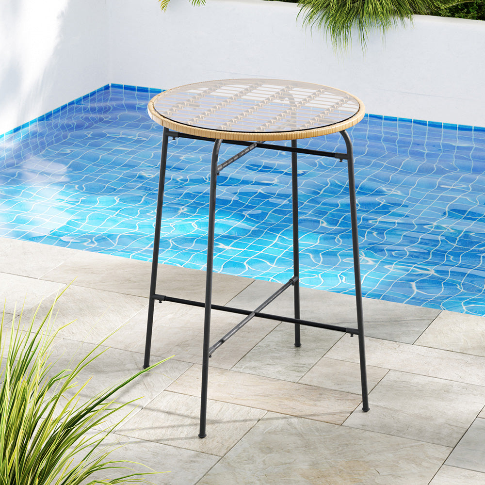 Pier - Outdoor Bar Table Wicker Bistro Patio Glass Steel