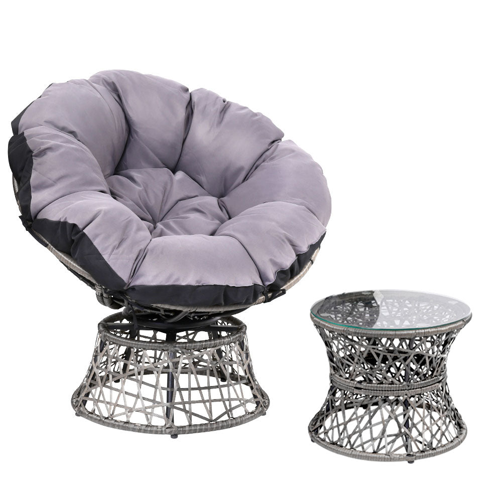 Yara - Outdoor Lounge Setting Wicker Papasan Chair Table Grey