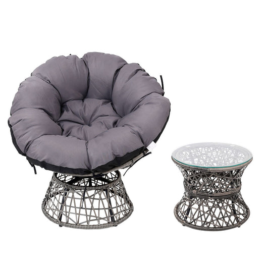 Yara - Outdoor Lounge Setting Wicker Papasan Chair Table Grey