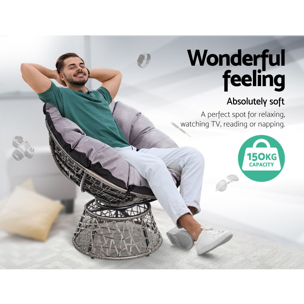Yara - Outdoor Lounge Setting Wicker Papasan Chair Table Grey
