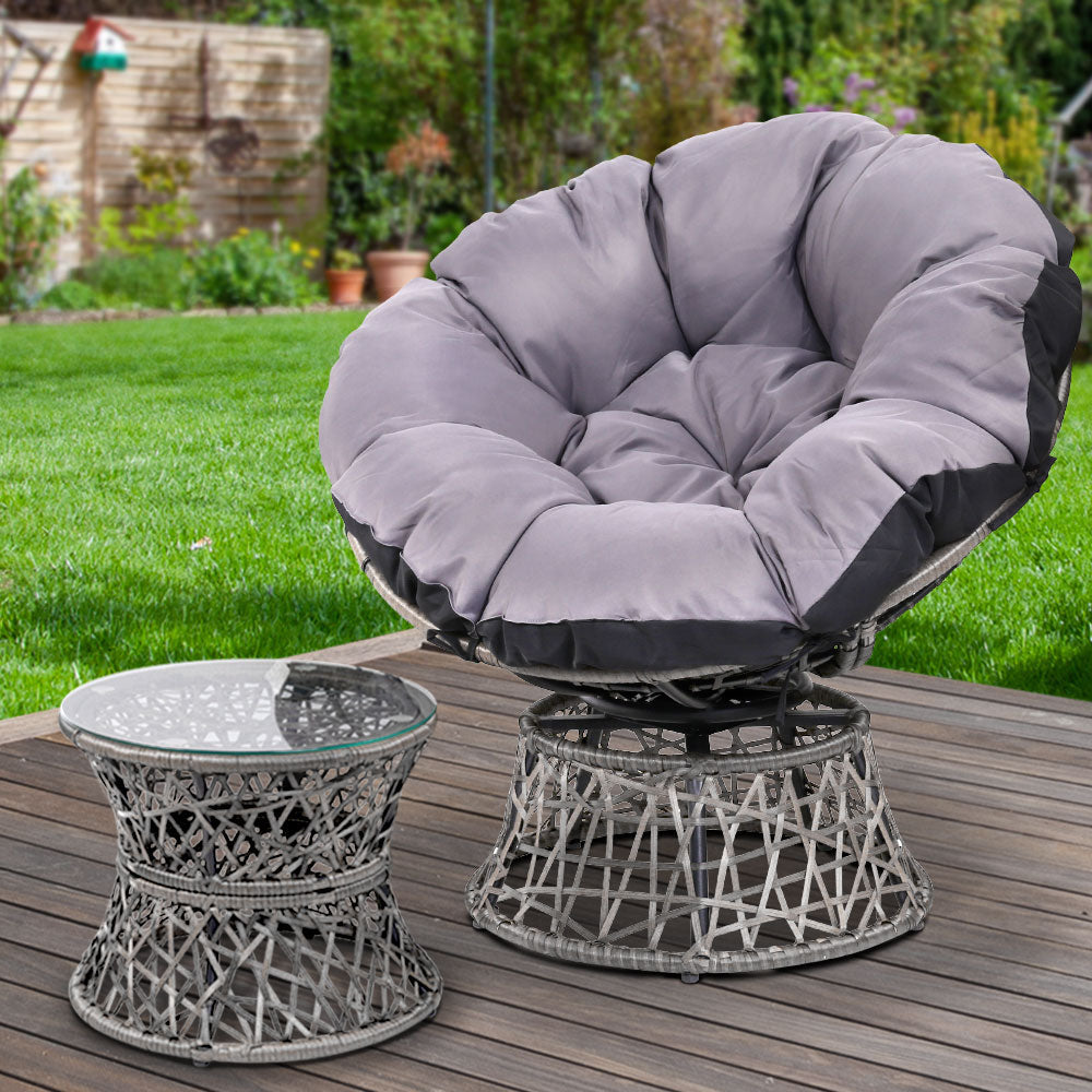 Yara - Outdoor Lounge Setting Wicker Papasan Chair Table Grey