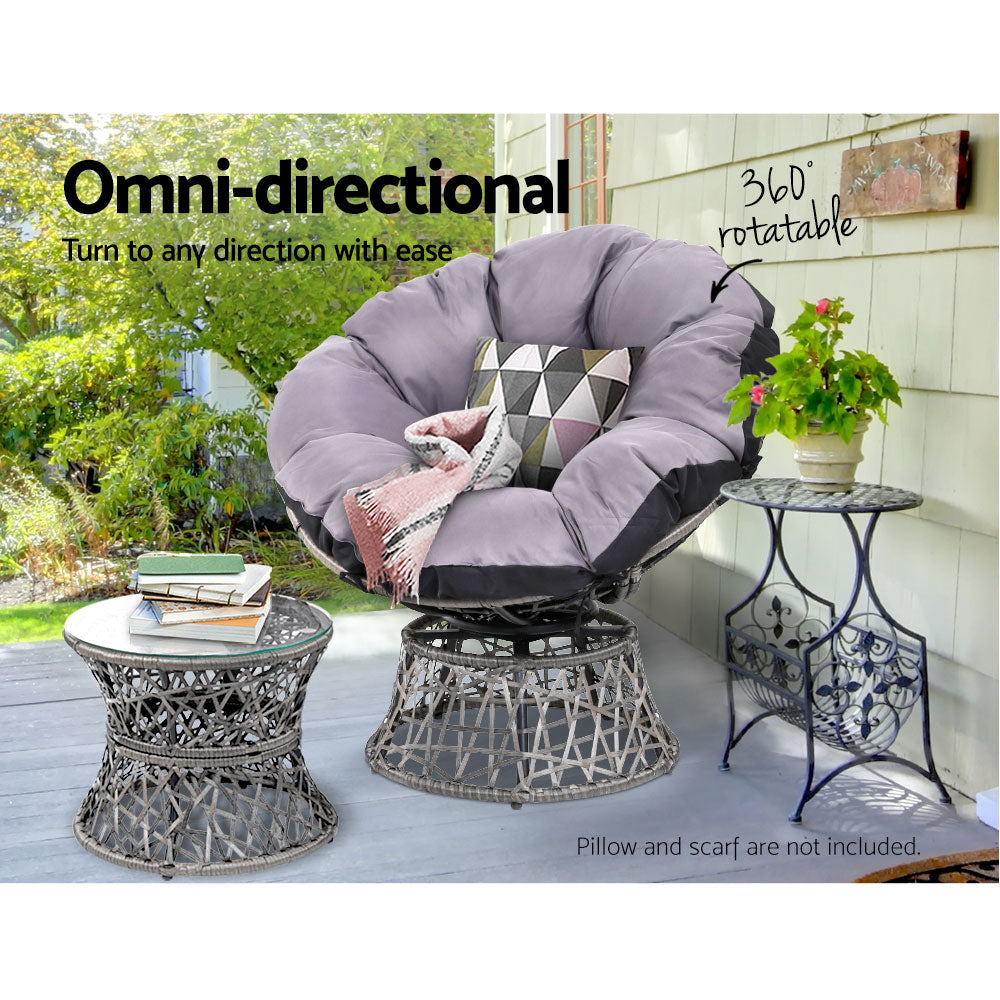 Yara - Outdoor Lounge Setting Wicker Papasan Chair Table Grey