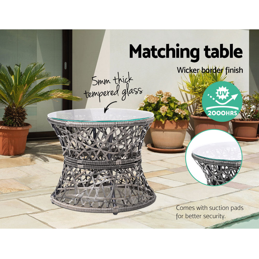 Yara - Outdoor Lounge Setting Wicker Papasan Chair Table Grey