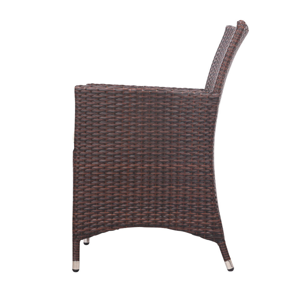 Quinn - 3PC Outdoor Bistro Set Patio Wicker Chairs Table Cushion Brown