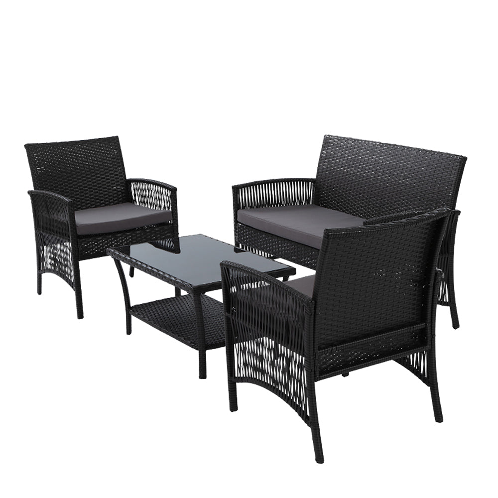 Yearn - 4PCS Outdoor Sofa Set Storage Cover Wicker Table Black