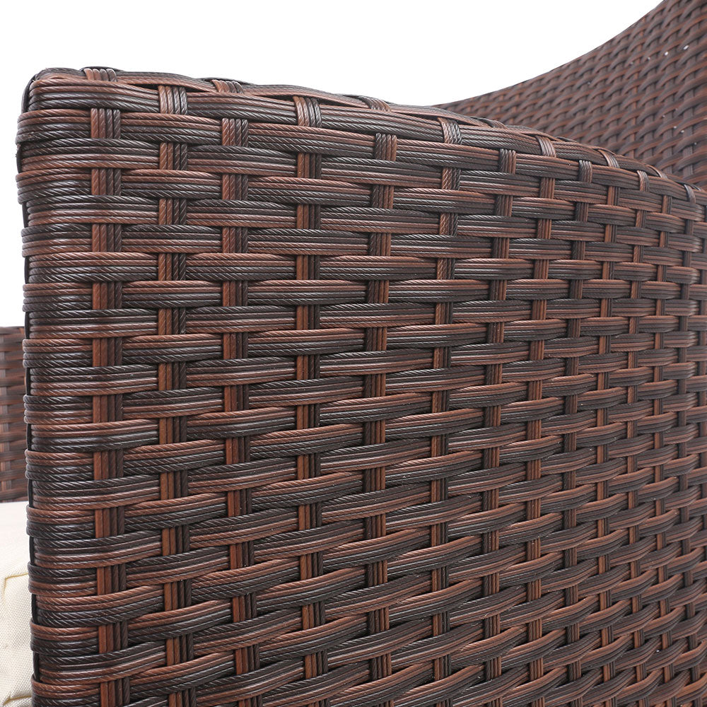 Quinn - 3PC Outdoor Bistro Set Patio Wicker Chairs Table Cushion Brown