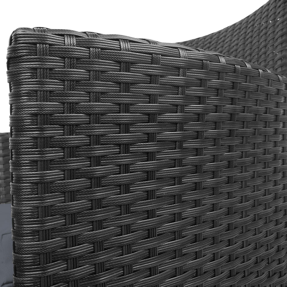 Thora - 3PC Outdoor Bistro Set Patio Wicker Chairs Table Cushion Black