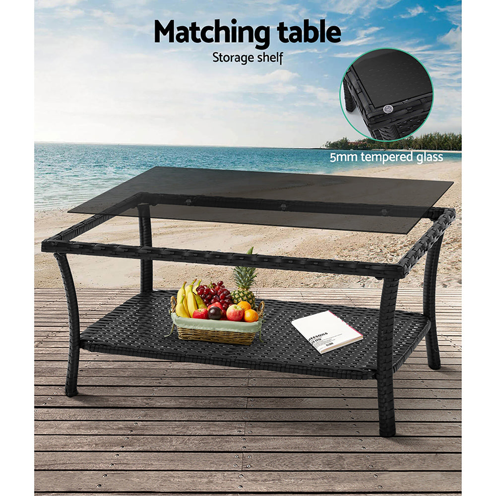 Yearn - 4PCS Outdoor Sofa Set Storage Cover Wicker Table Black
