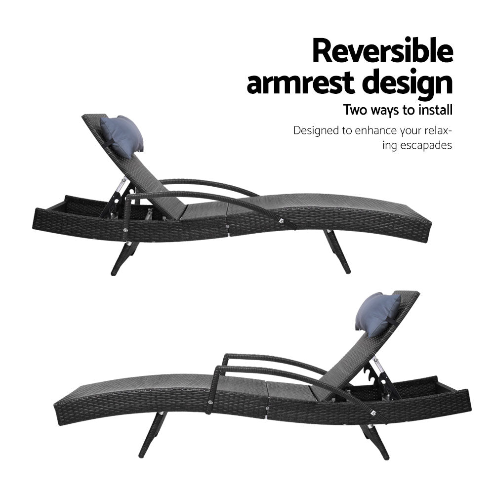 Serene - Sun Lounge Wicker Lounger Beach Armrest Adjustable