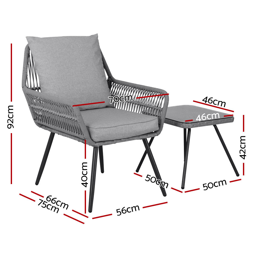 Vista - 3PC Outdoor Bistro Set Lounge Chairs Table Patio Cushion