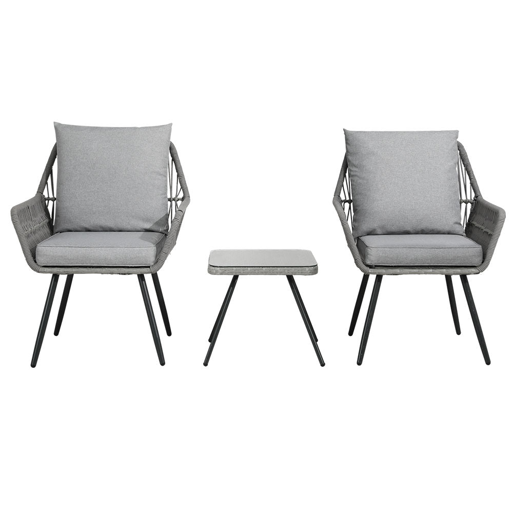 Vista - 3PC Outdoor Bistro Set Lounge Chairs Table Patio Cushion