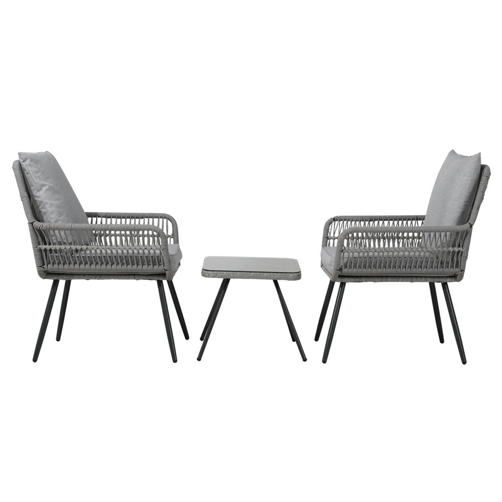 Vista - 3PC Outdoor Bistro Set Lounge Chairs Table Patio Cushion