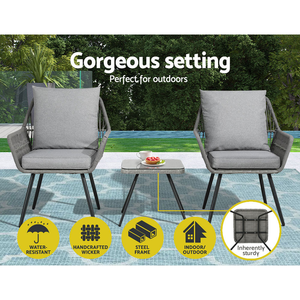 Vista - 3PC Outdoor Bistro Set Lounge Chairs Table Patio Cushion