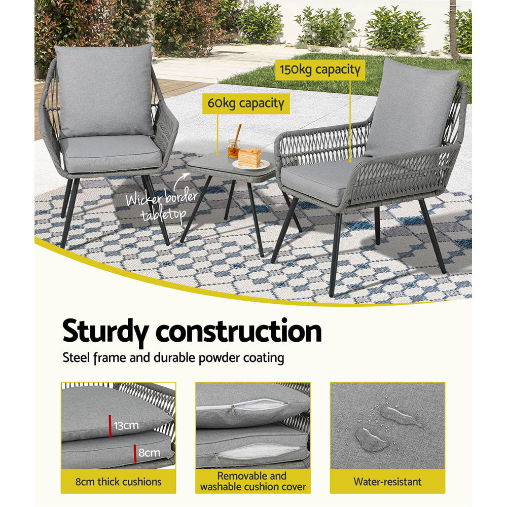 Vista - 3PC Outdoor Bistro Set Lounge Chairs Table Patio Cushion