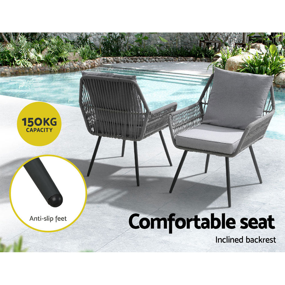 Vista - 3PC Outdoor Bistro Set Lounge Chairs Table Patio Cushion