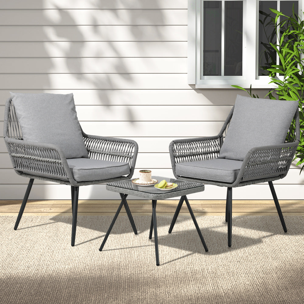 Vista - 3PC Outdoor Bistro Set Lounge Chairs Table Patio Cushion
