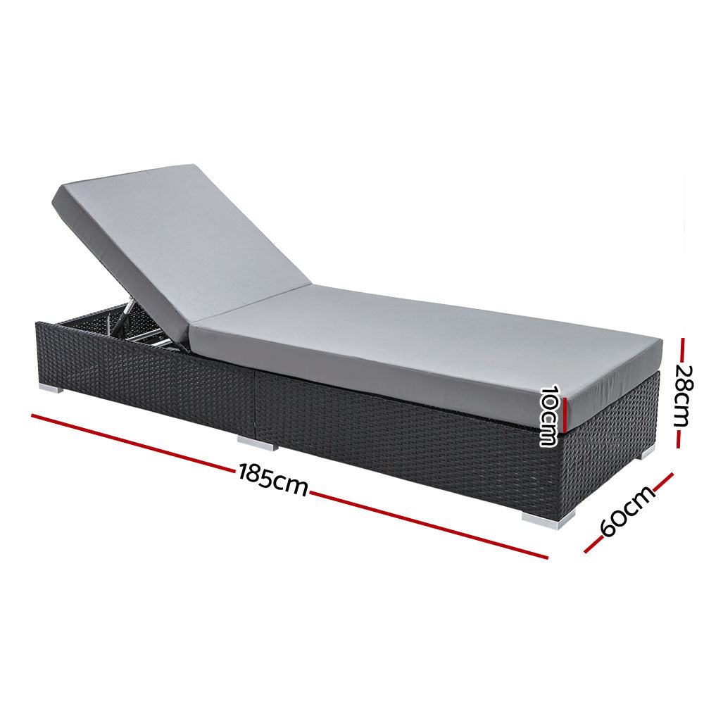 Adora - 3PC Sun Lounge Wicker Lounger Day Bed Rattan Garden