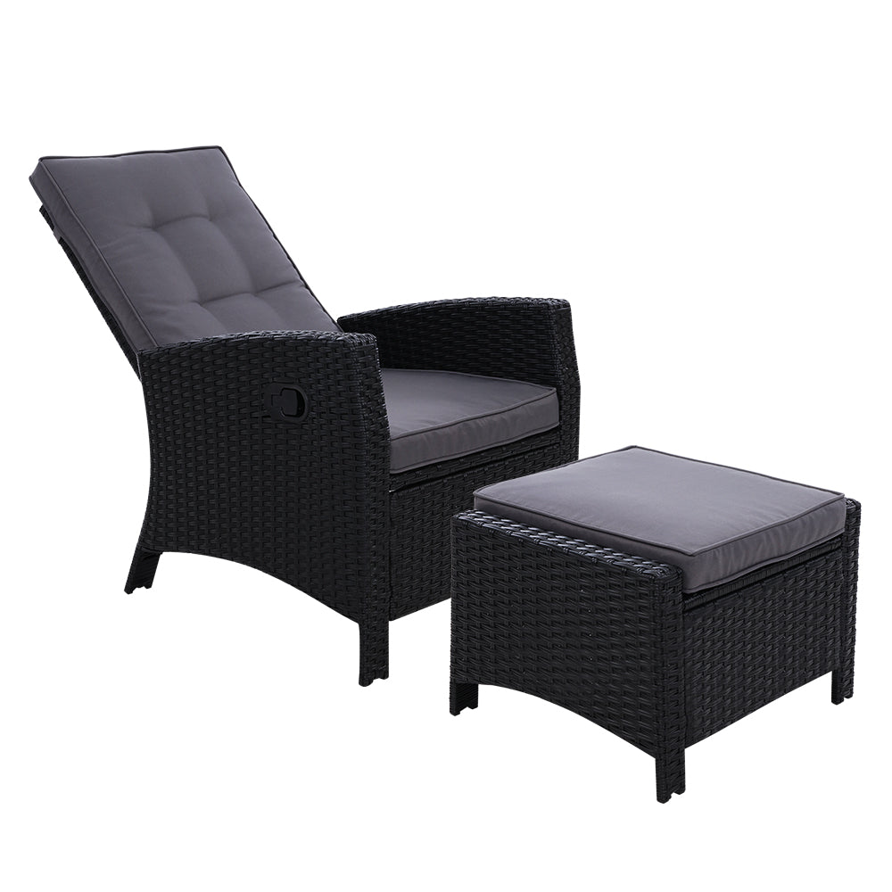 Irina - Recliner Chair Sun Lounge Wicker Patio Adjustable Black