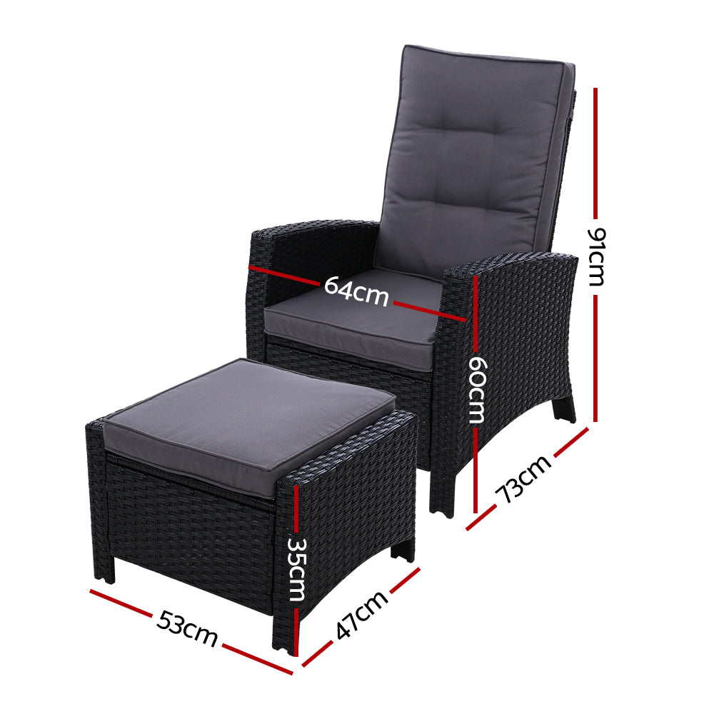 Irina - Recliner Chair Sun Lounge Wicker Patio Adjustable Black