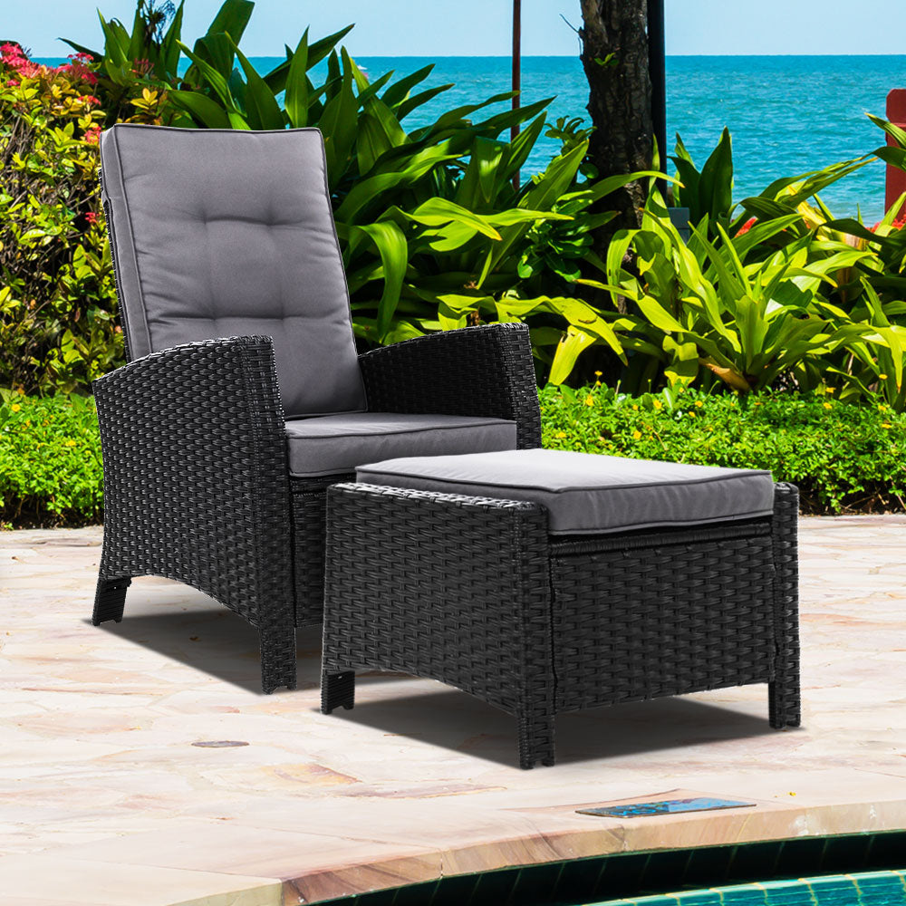 Irina - Recliner Chair Sun Lounge Wicker Patio Adjustable Black