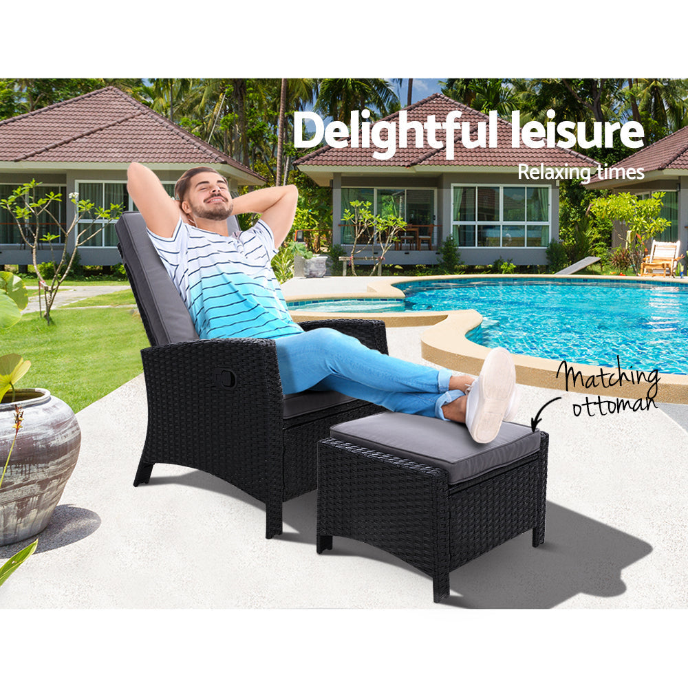 Irina - Recliner Chair Sun Lounge Wicker Patio Adjustable Black