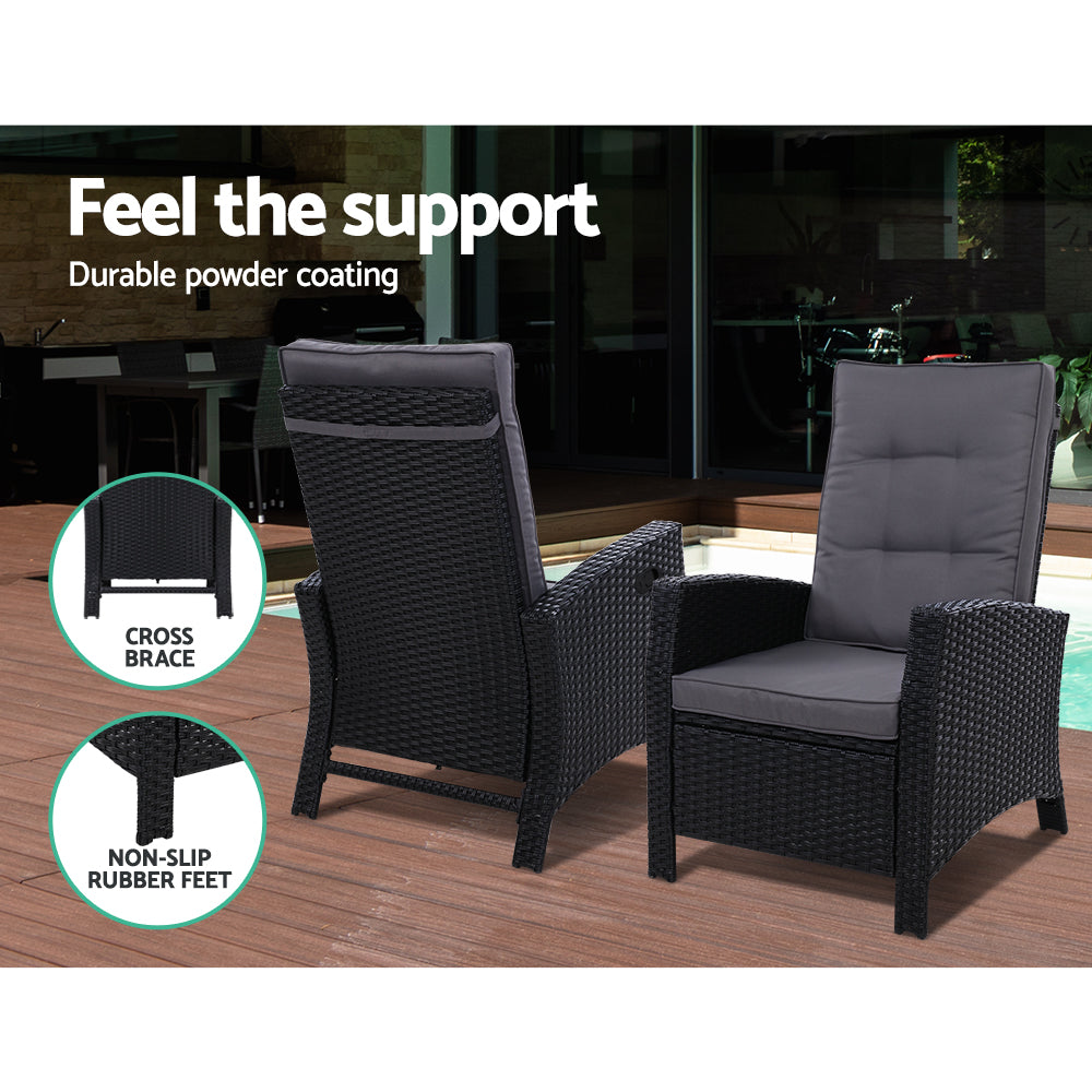 Irina - Recliner Chair Sun Lounge Wicker Patio Adjustable Black