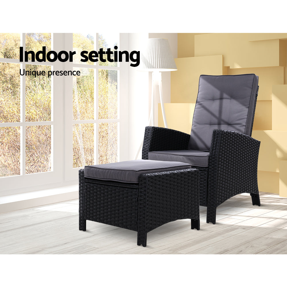 Irina - Recliner Chair Sun Lounge Wicker Patio Adjustable Black
