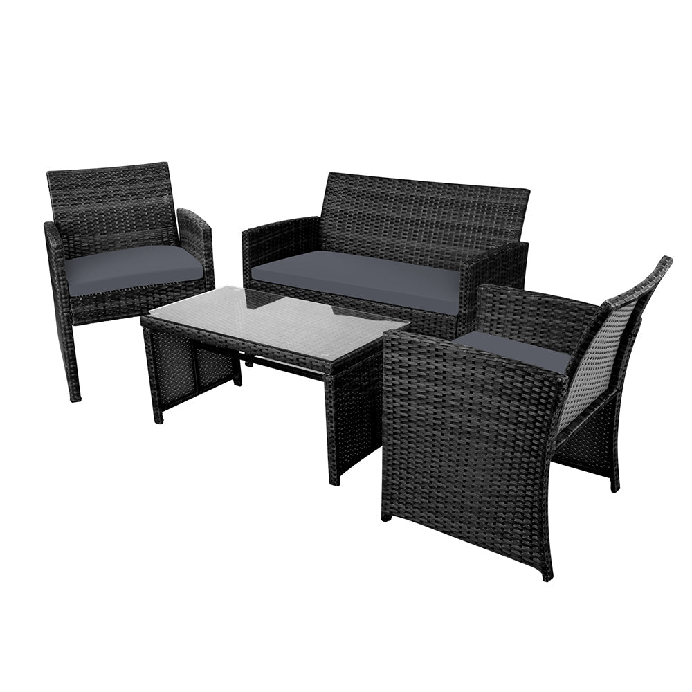 Kismet - 4 PCS Outdoor Sofa Set Storage Cover Rattan Chair Black