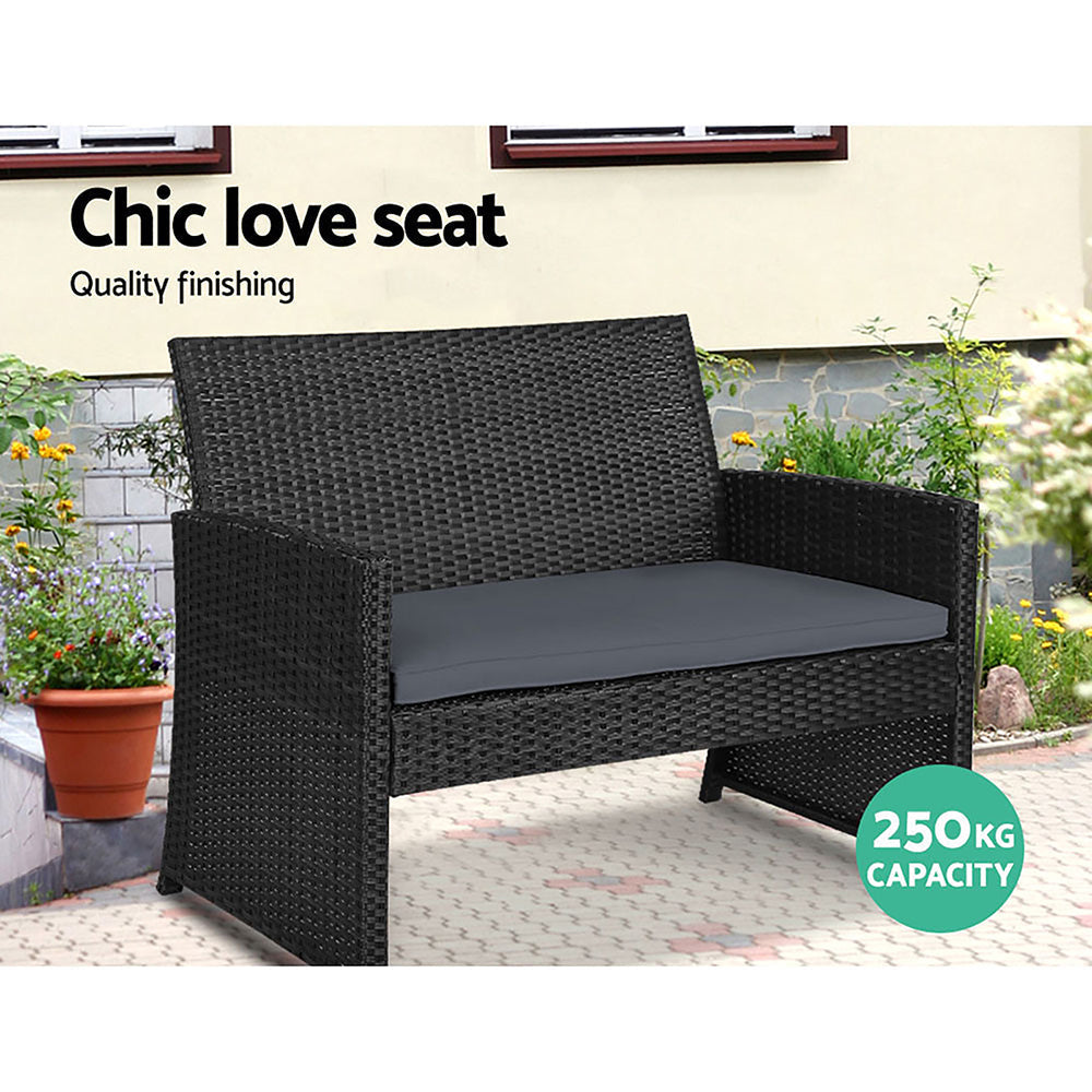 Kismet - 4 PCS Outdoor Sofa Set Storage Cover Rattan Chair Black