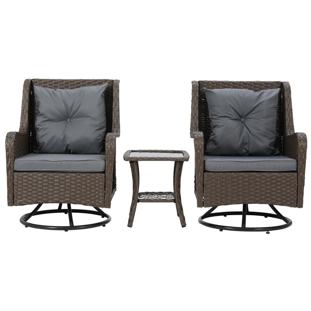 Talia - 3PC Outdoor Furniture Lounge Wicker Chairs Brown