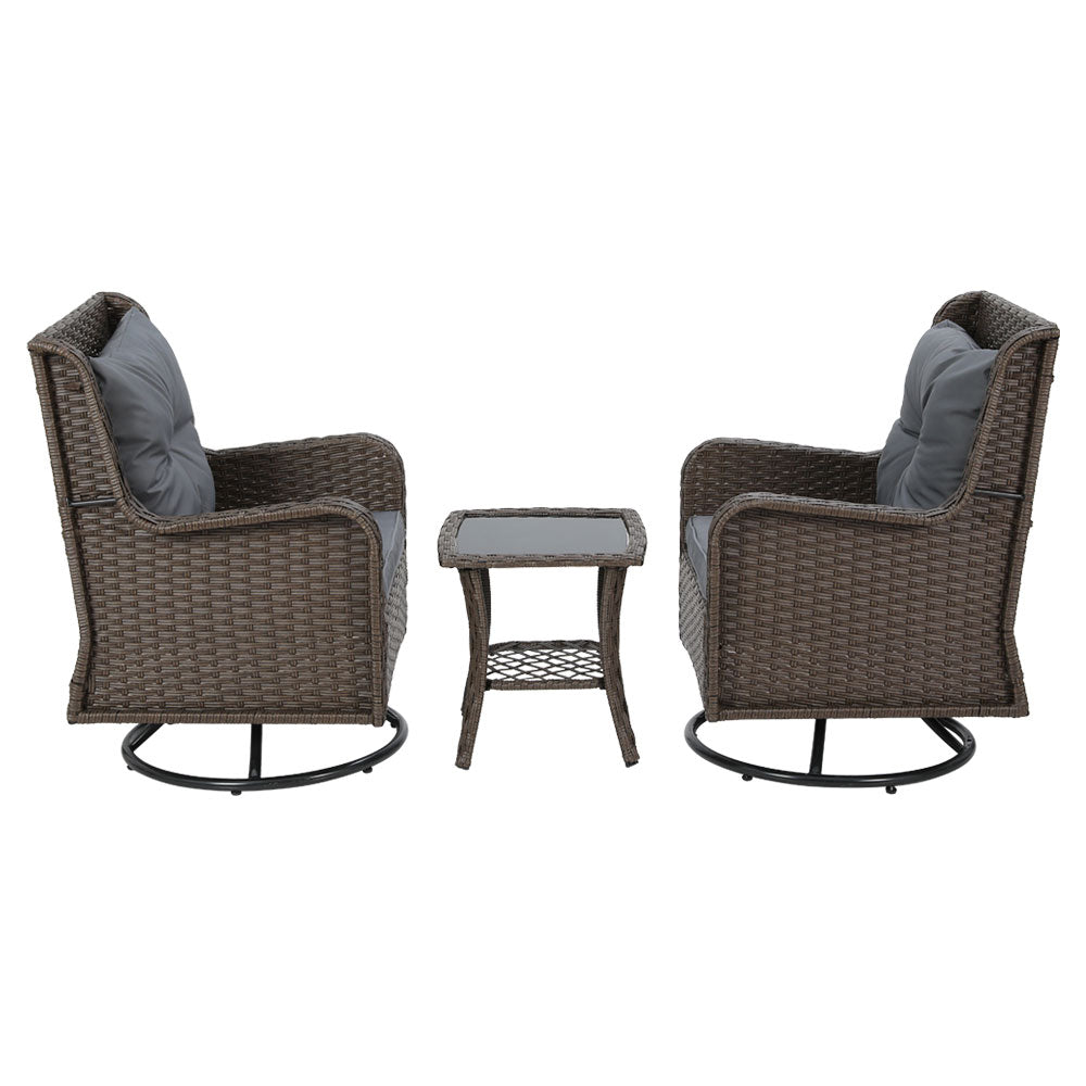 Talia - 3PC Outdoor Furniture Lounge Wicker Chairs Brown