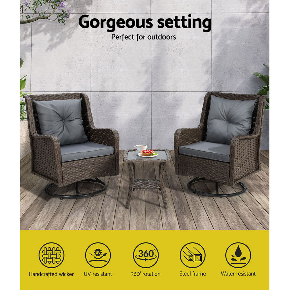 Talia - 3PC Outdoor Furniture Lounge Wicker Chairs Brown