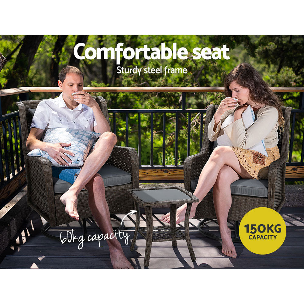 Talia - 3PC Outdoor Furniture Lounge Wicker Chairs Brown