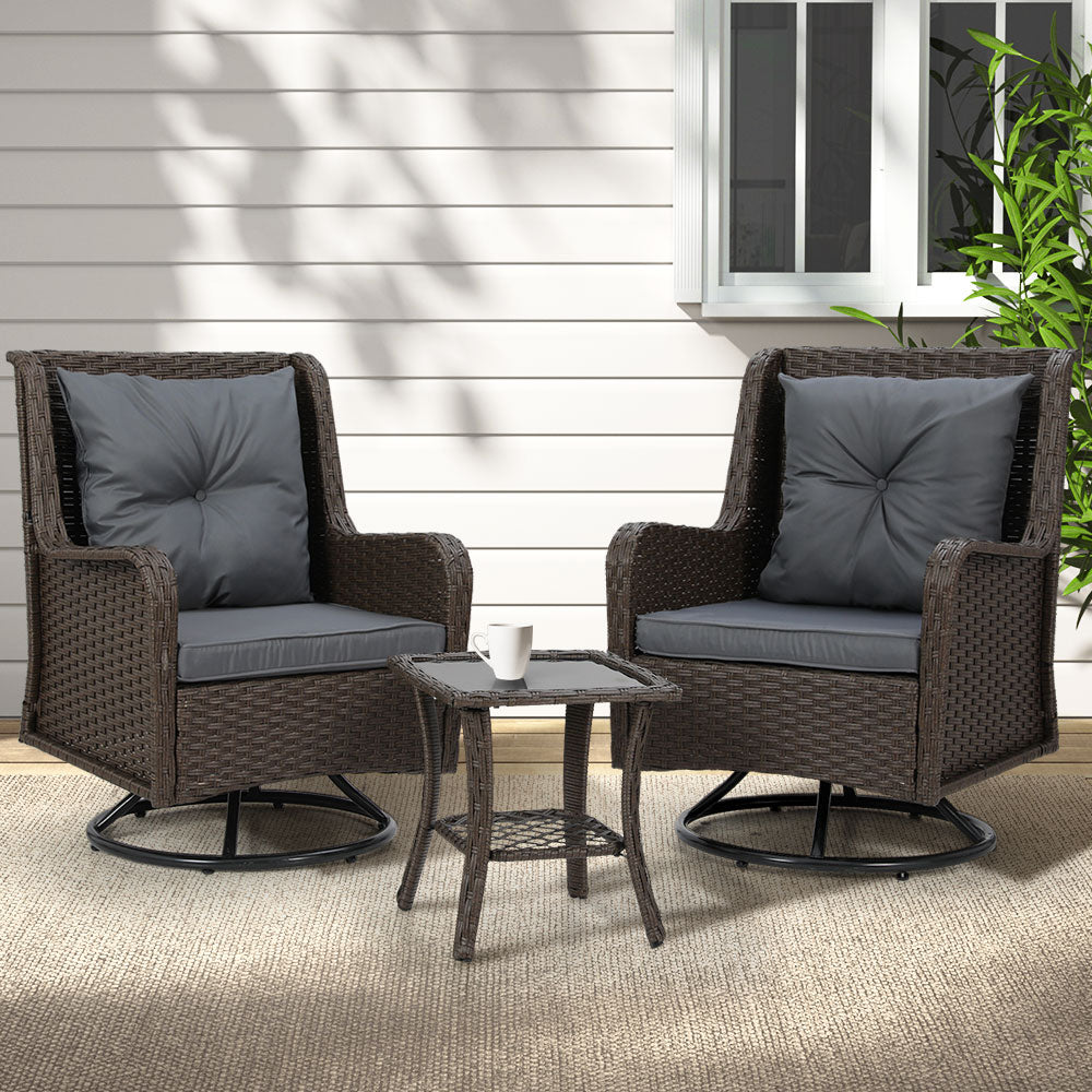 Talia - 3PC Outdoor Furniture Lounge Wicker Chairs Brown