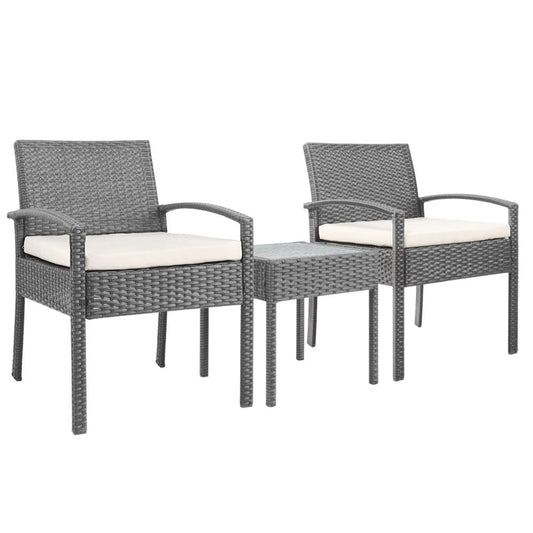 Idony - 3PC Patio Furniture Bistro Set Wicker Lounge Grey