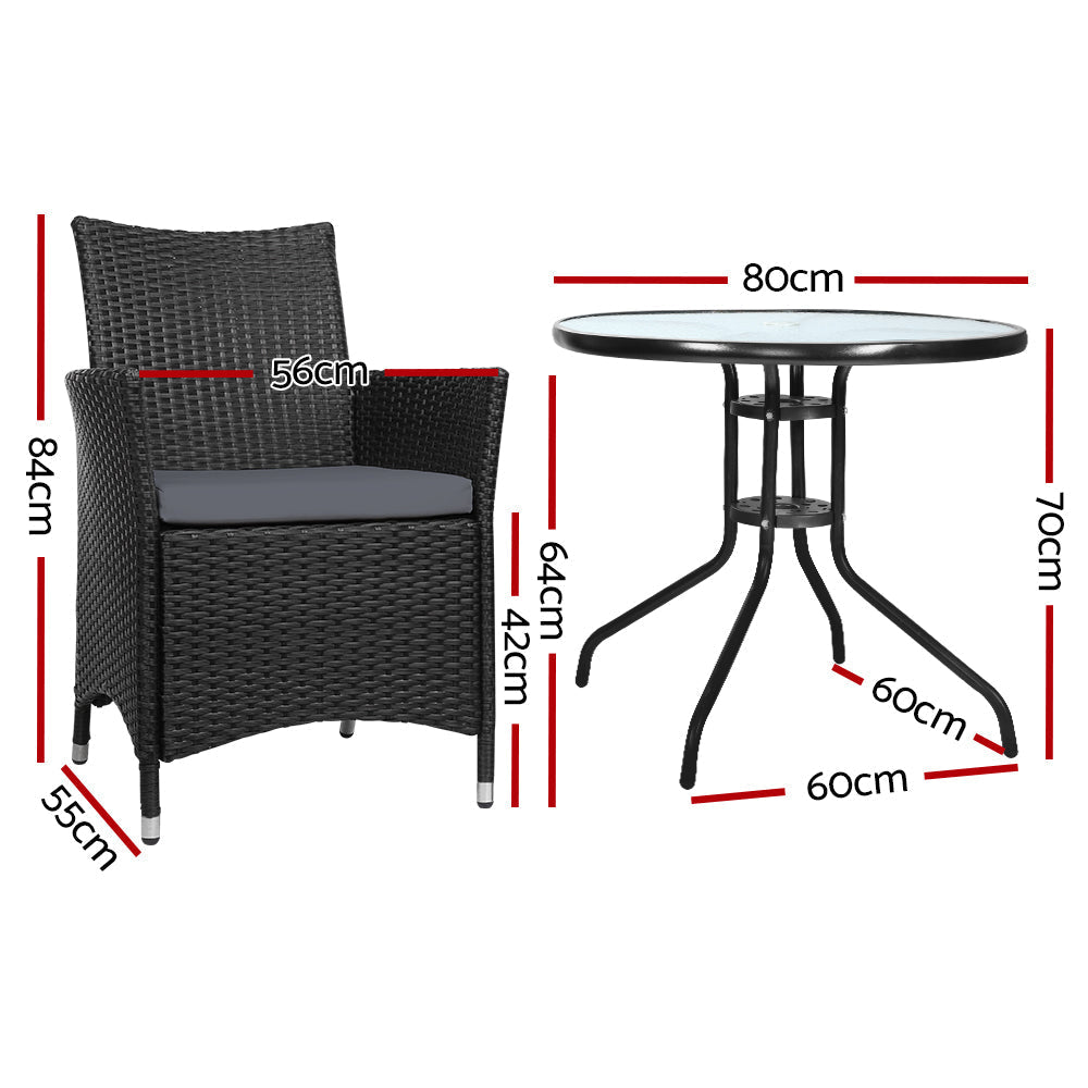 Haven - 3PC Bistro Set Outdoor Furniture Rattan Chairs Idris