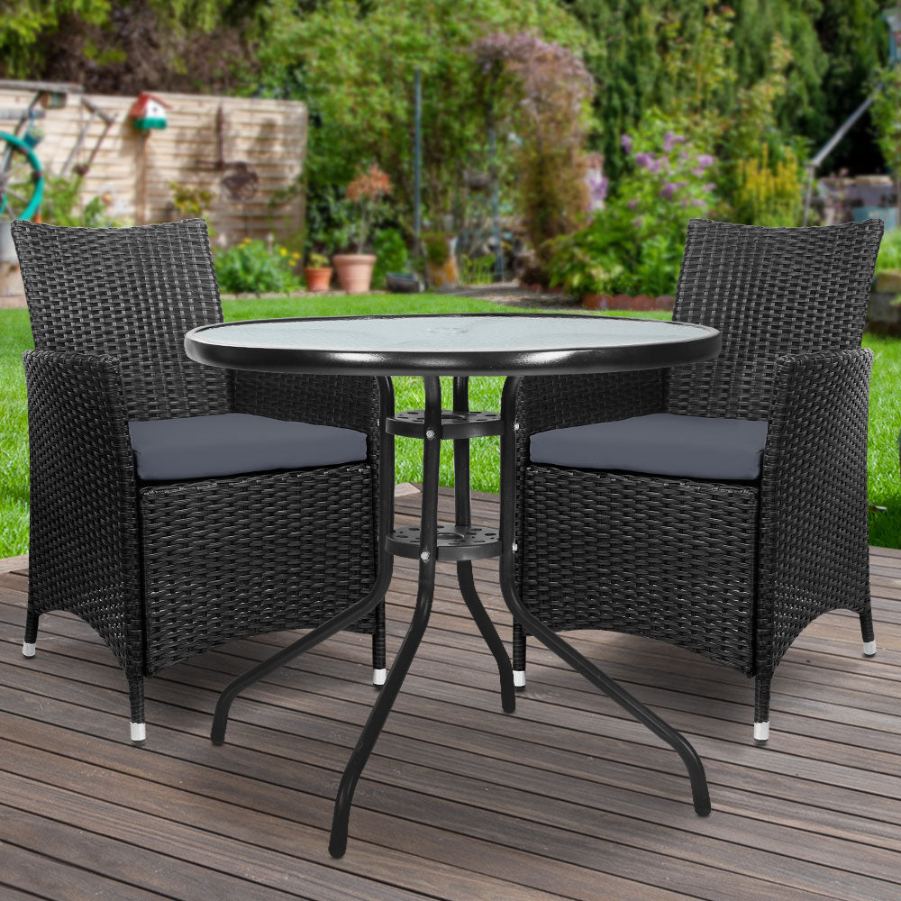 Haven - 3PC Bistro Set Outdoor Furniture Rattan Chairs Idris